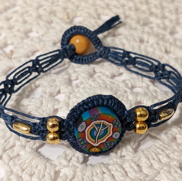 Handcrafted Peace Bracelet Circumference Approx 6" Blue - Picture 1 of 4